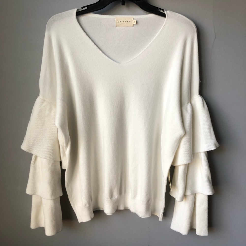 White Ruffled Sweater